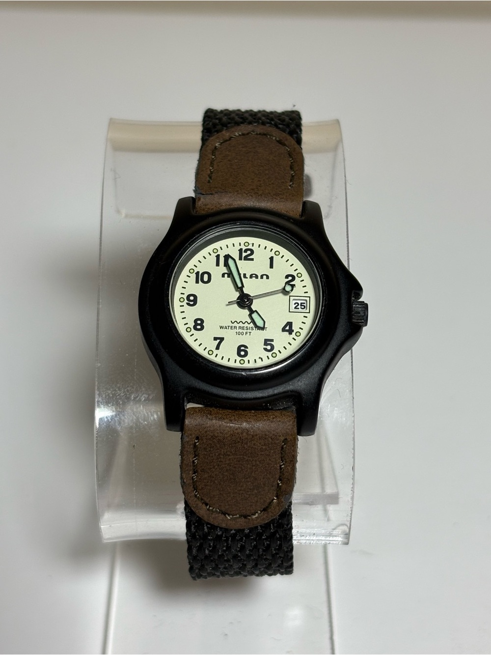 Milan Black Case Watch with Cream Dial and Brown Strap
